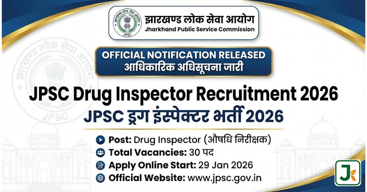 JPSC Drug Inspector Recruitment 2026 Official Notification details and Vacancy breakdown in Hindi